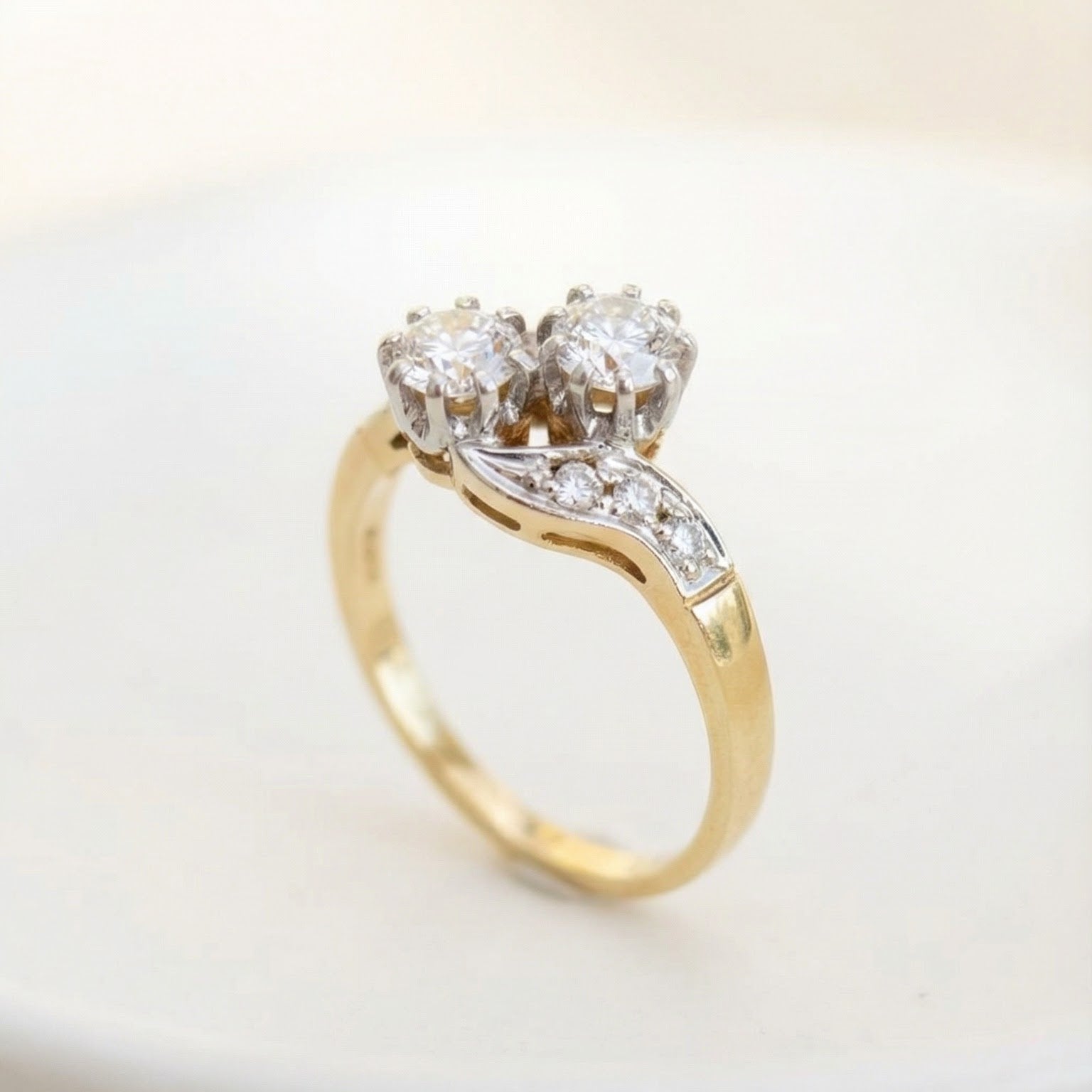 Antiker Toi - et - Moi Ring – 14K Gold 11 Diamanten - Honey Jewelry