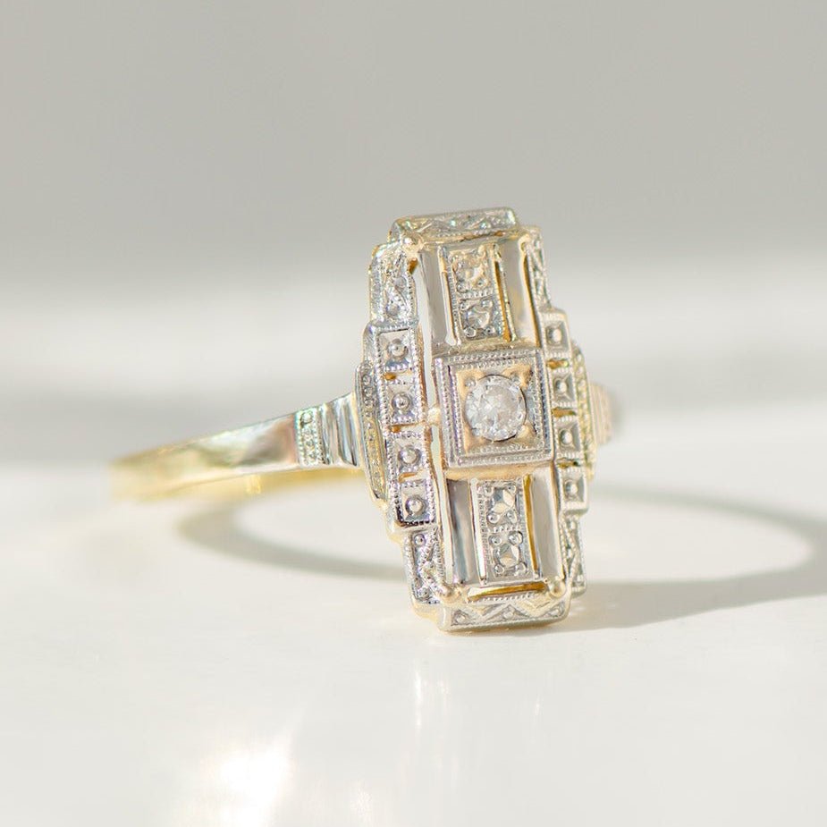 💎 Art - Déco - Ring aus 14 Karat Gelbgold & Platin mit Diamanten | ca. 1920er Jahre - Honey Jewelry