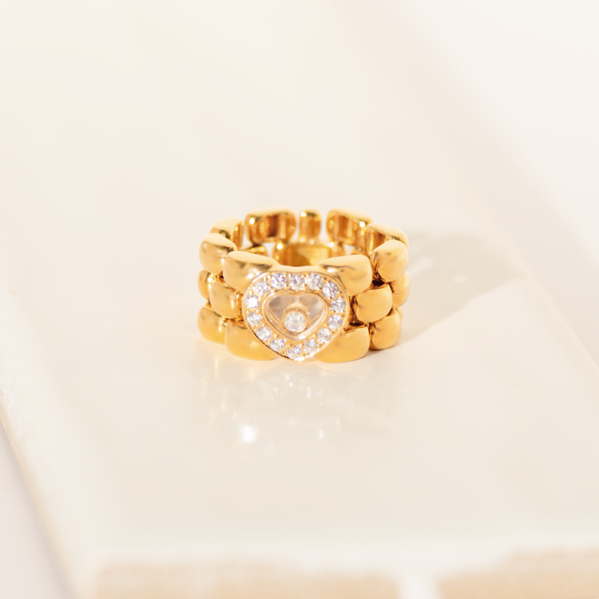 Chopard „Happy Diamonds“ flexibler Kettenring aus 18 Karat Gelbgold | 0,29 ct Diamanten | Größe 53 - Honey Jewelry