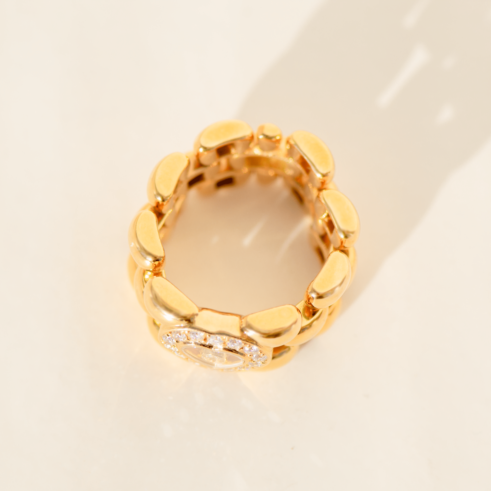 Chopard „Happy Diamonds“ flexibler Kettenring aus 18 Karat Gelbgold | 0,29 ct Diamanten | Größe 53 - Honey Jewelry