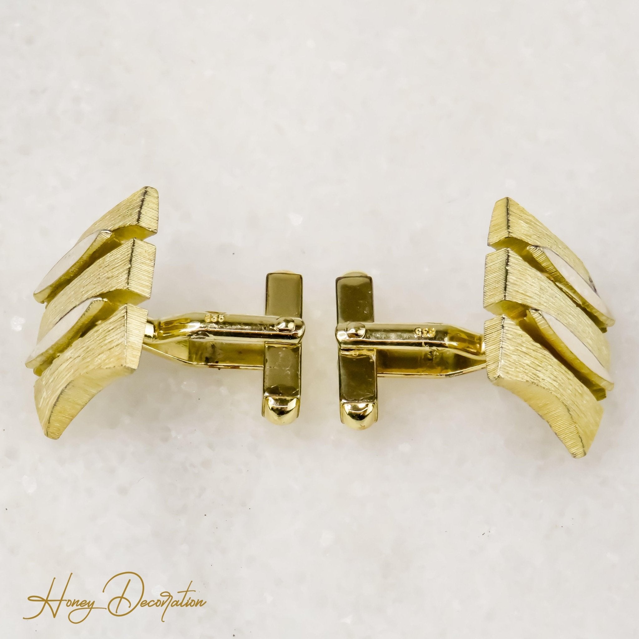 Edle vergoldete Silbermanschettenknöpfe mit Diamanten - Honey Jewelry