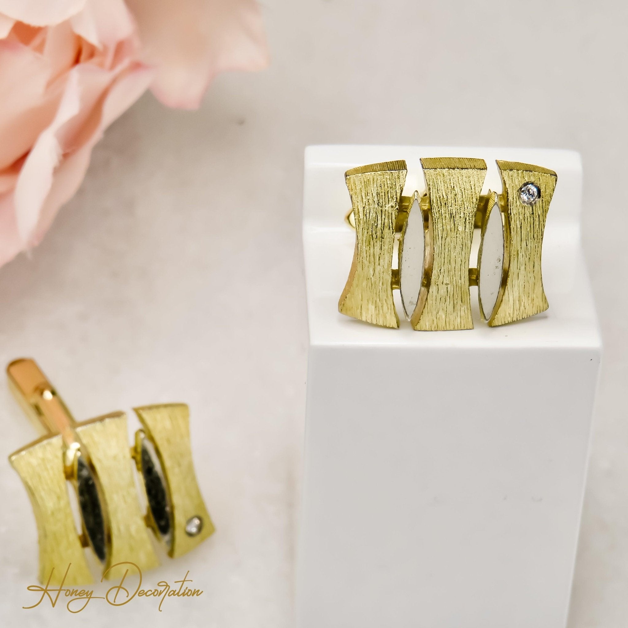 Edle vergoldete Silbermanschettenknöpfe mit Diamanten - Honey Jewelry