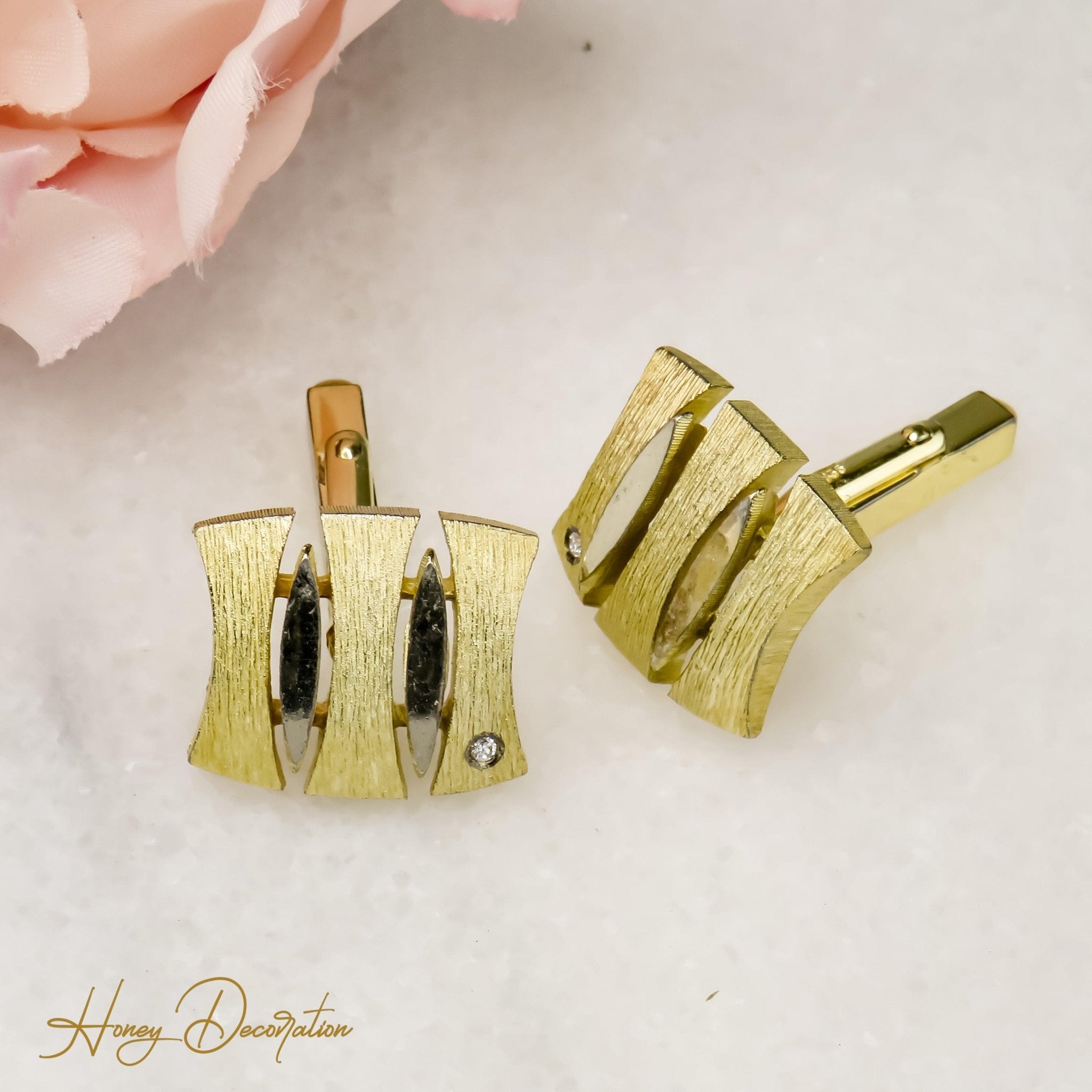 Edle vergoldete Silbermanschettenknöpfe mit Diamanten - Honey Jewelry