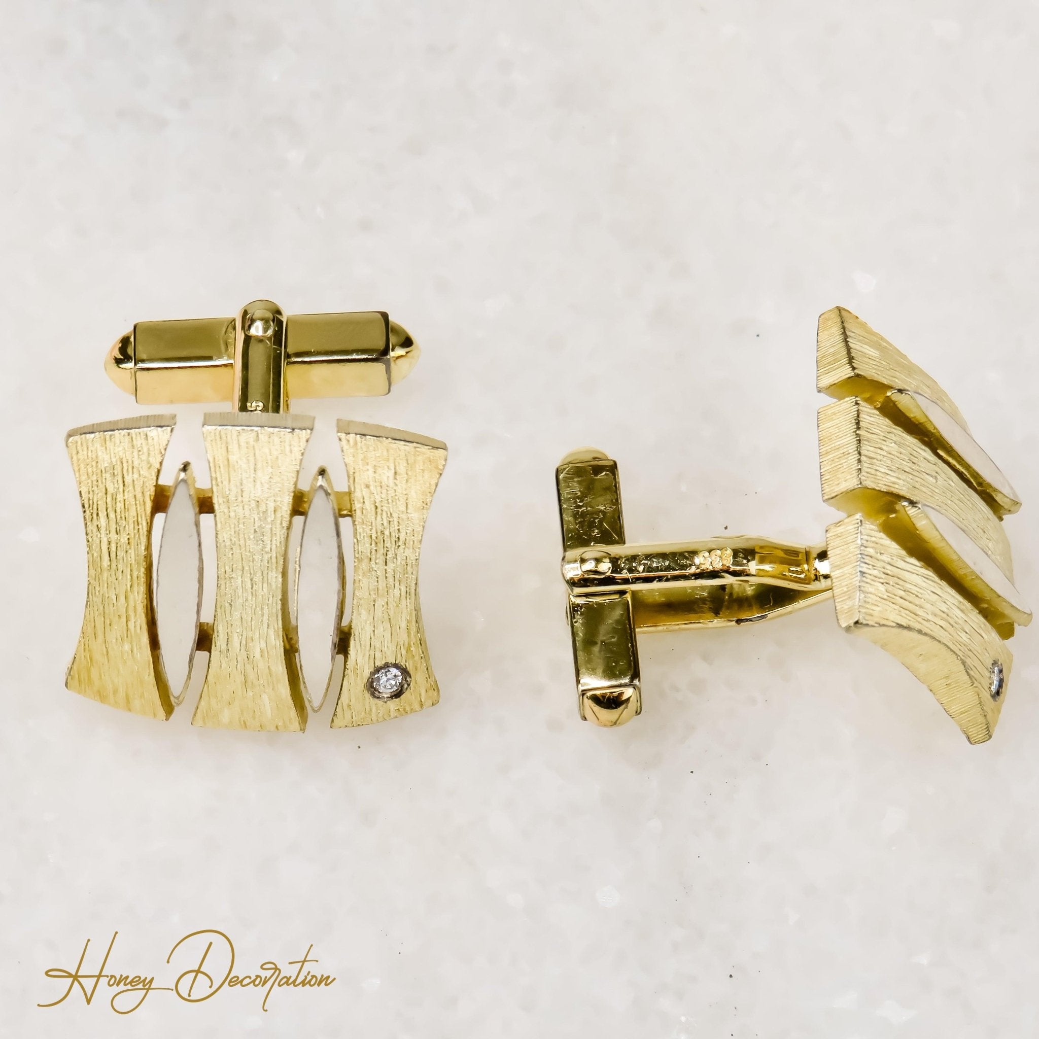 Edle vergoldete Silbermanschettenknöpfe mit Diamanten - Honey Jewelry
