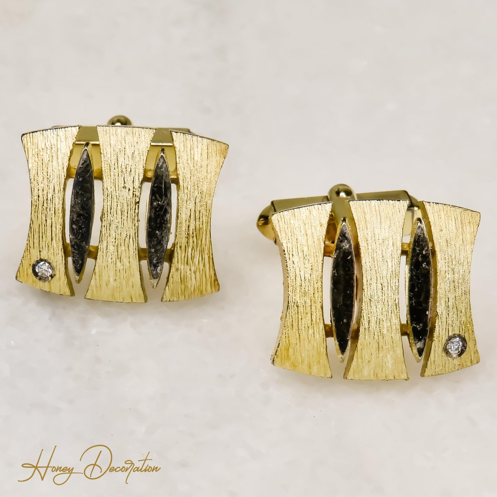 Edle vergoldete Silbermanschettenknöpfe mit Diamanten - Honey Jewelry