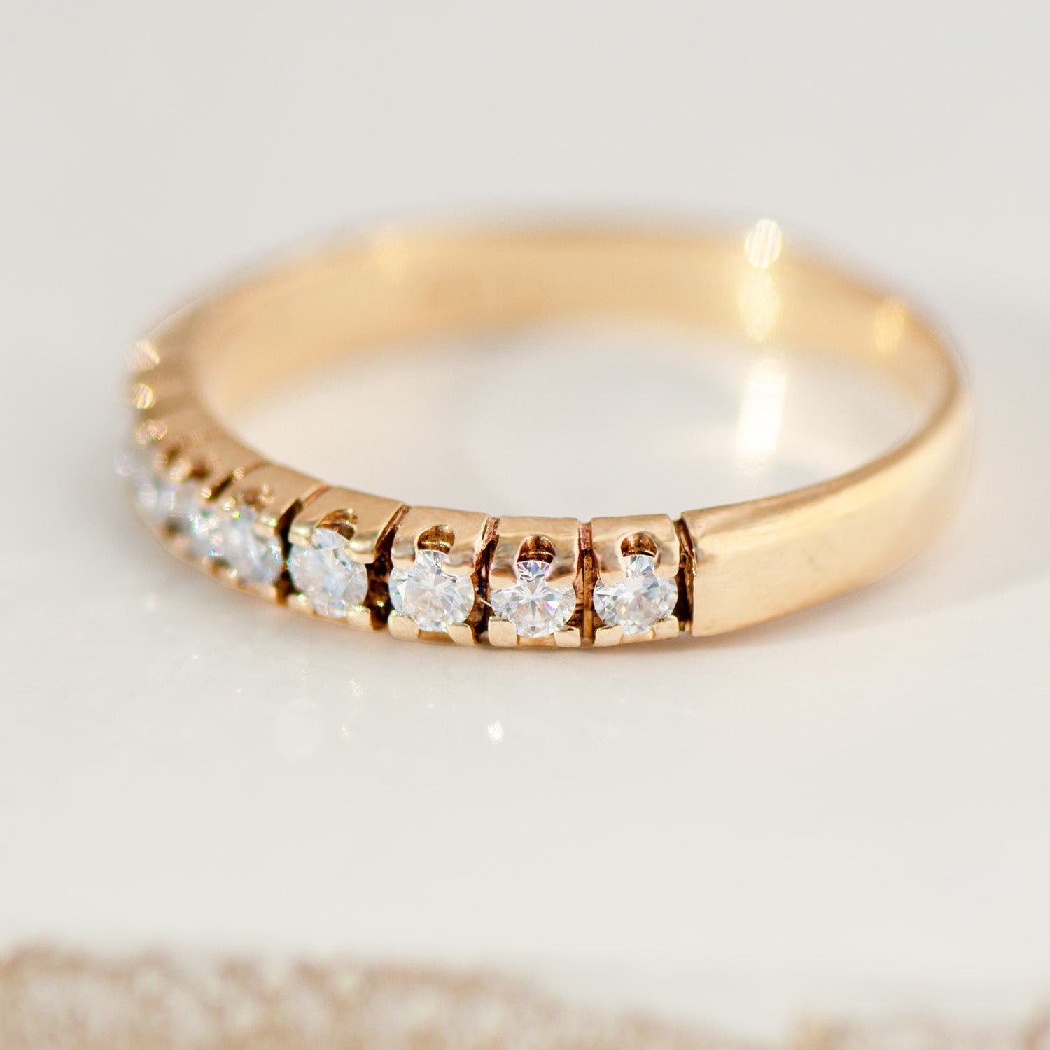 Eleganter Halbmemory - Ring aus 14 K Gelbgold mit 0,5 ct Diamanten – klassischer Vintage - Brillantring - Honey Jewelry
