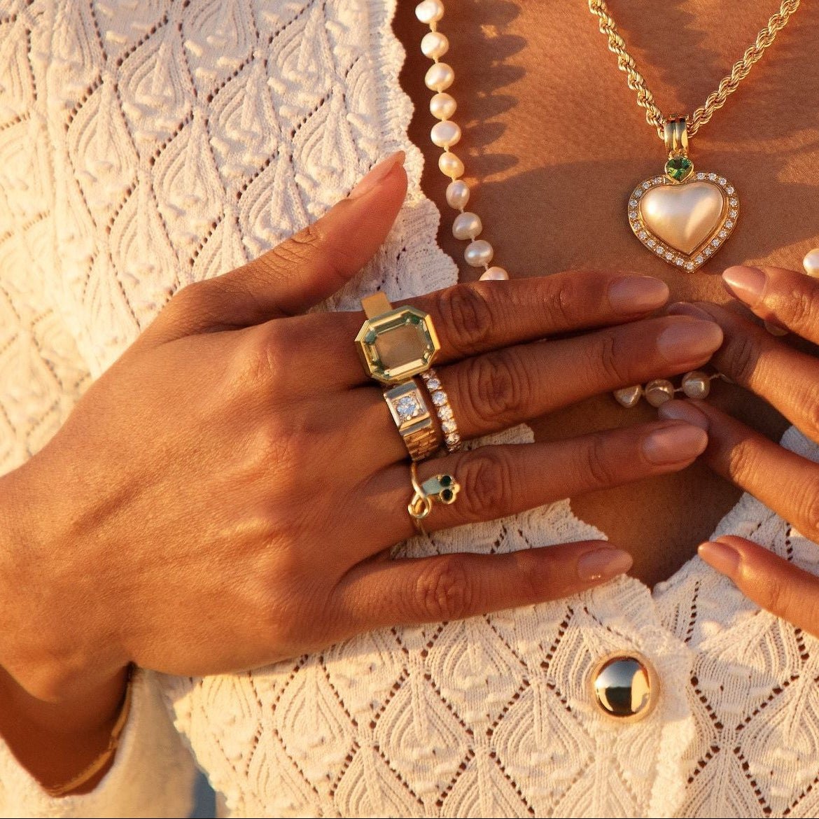 Herzanhänger – Mabé-Perle, Peridot & Diamanten – 750 Gold - Honey Jewelry