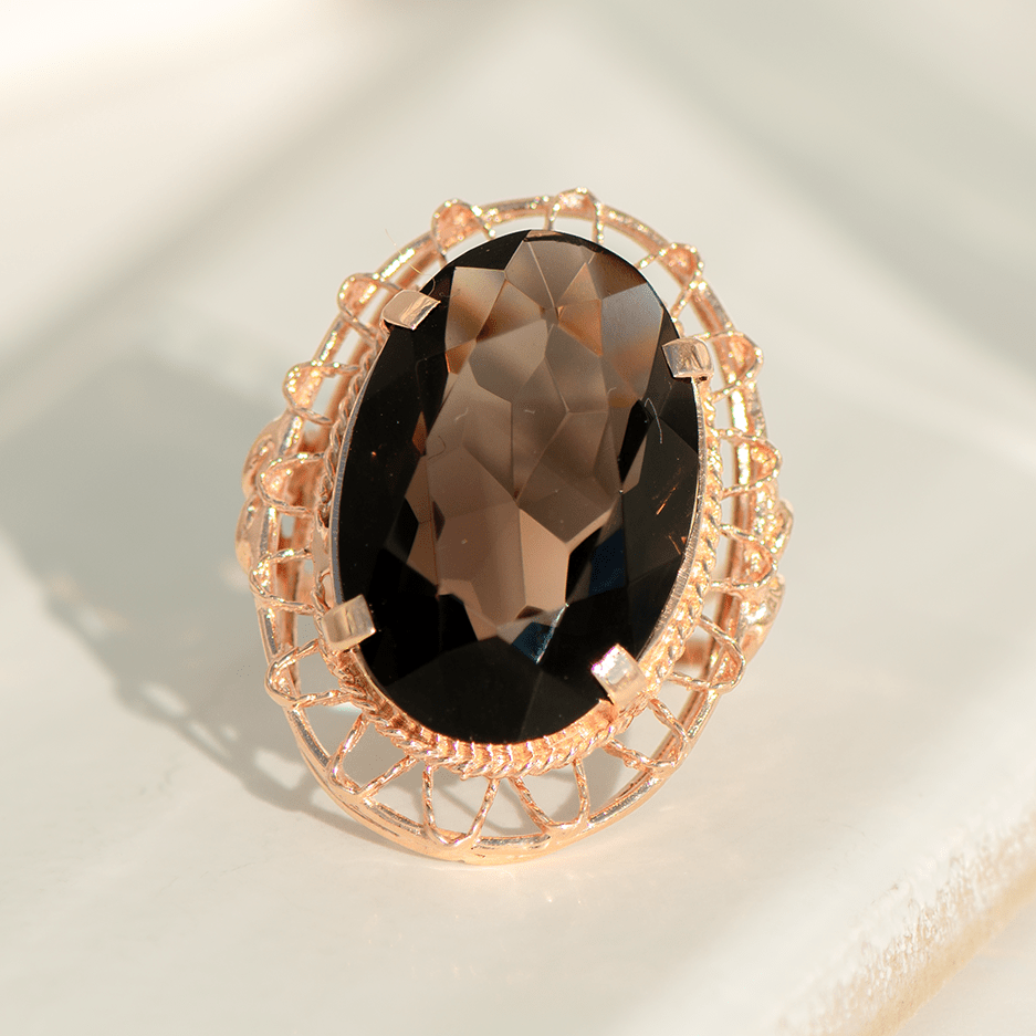 Jugendstil - Ring aus 14K Gold mit großem Rauchquarz - Honey Jewelry