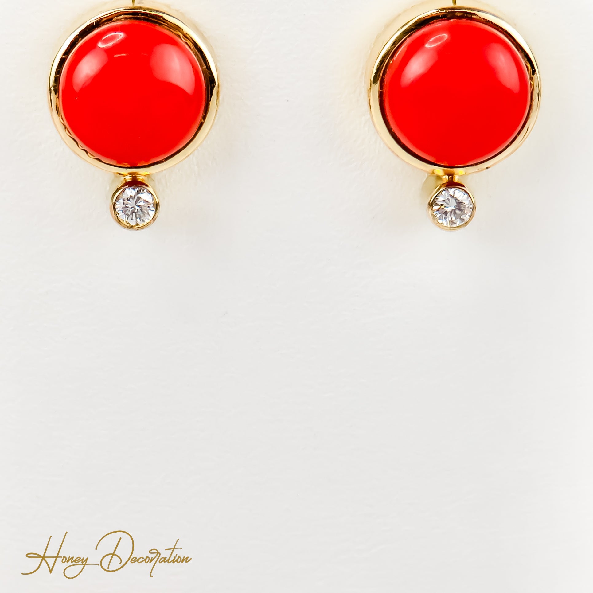 Korallen Ohrringe in 14 Karat Gelbgold - Honey Jewelry