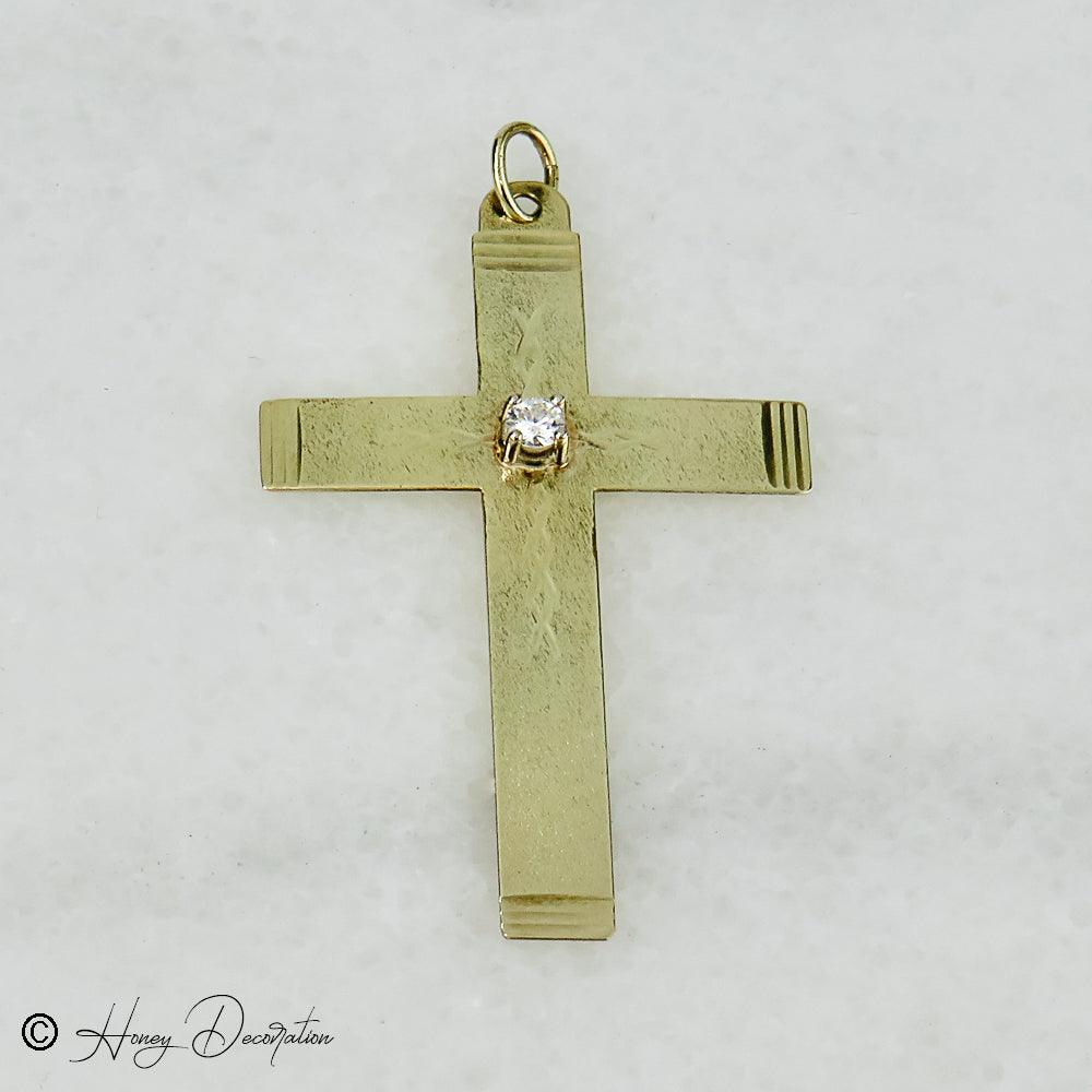 Kreuz Anhänger aus 14 K Gold mit Brillant - Honey Jewelry