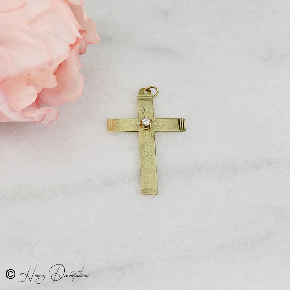 Kreuz Anhänger aus 14 K Gold mit Brillant - Honey Jewelry