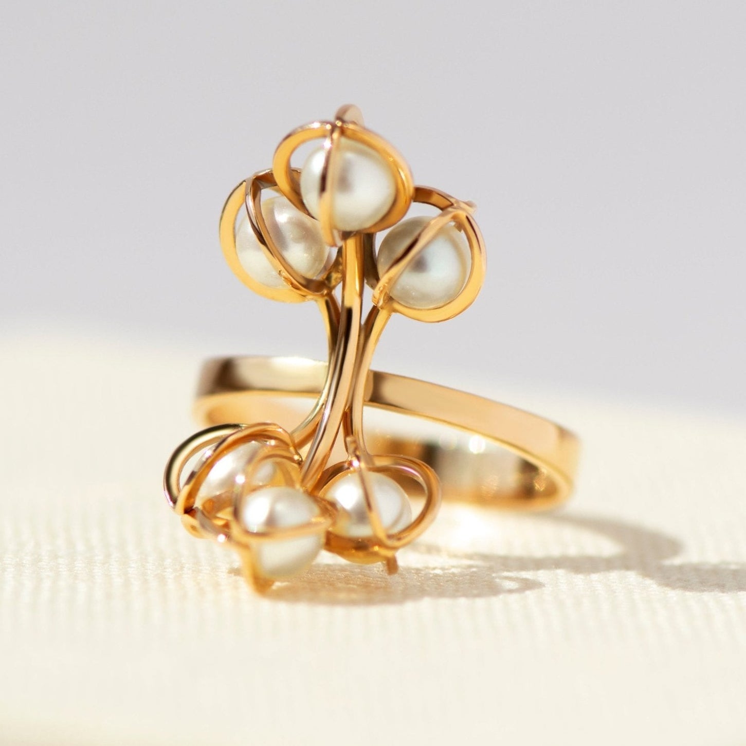 Perlenring 585er Gelbgold Salzwasserperlen Vintage - Honey Jewelry