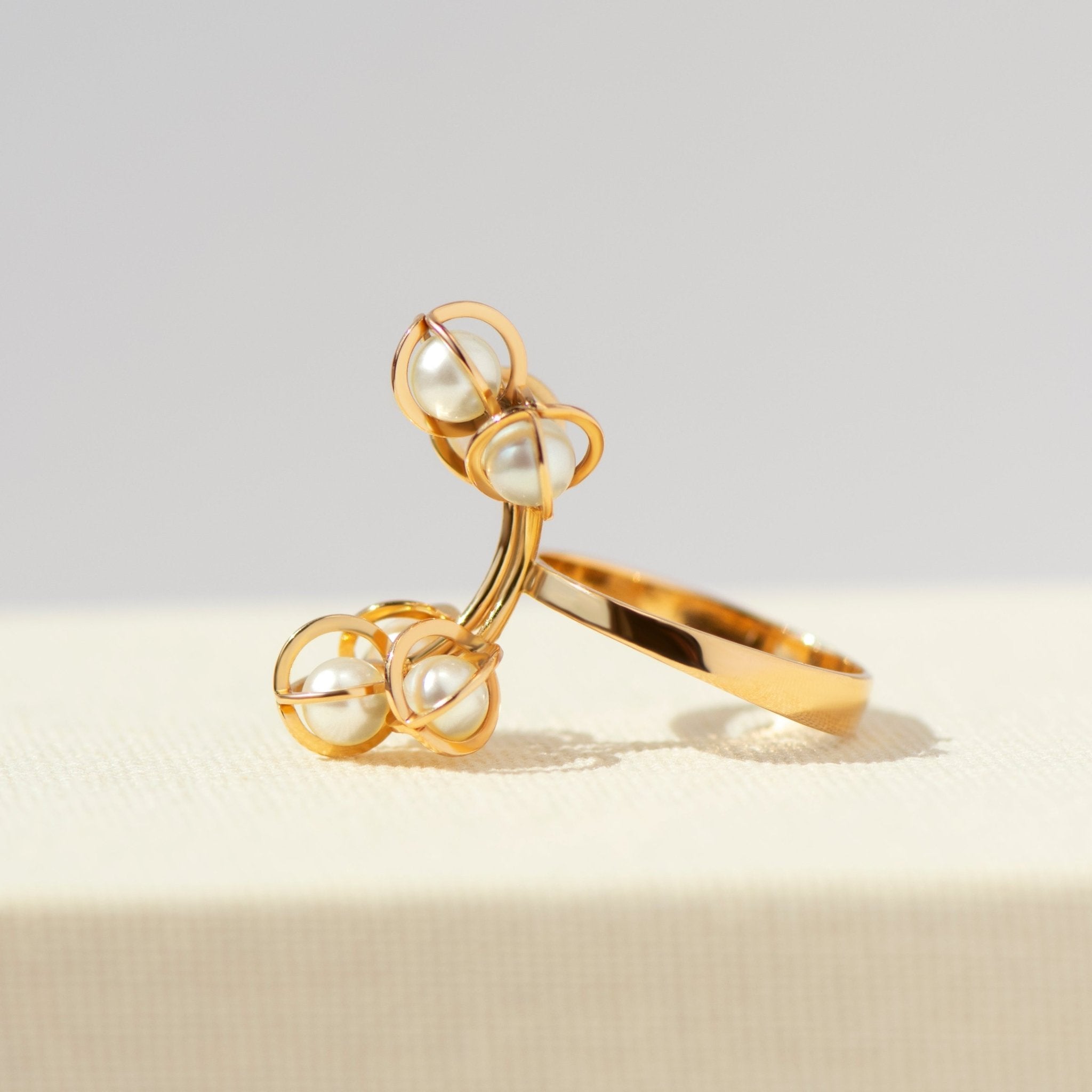 Perlenring 585er Gelbgold Salzwasserperlen Vintage - Honey Jewelry