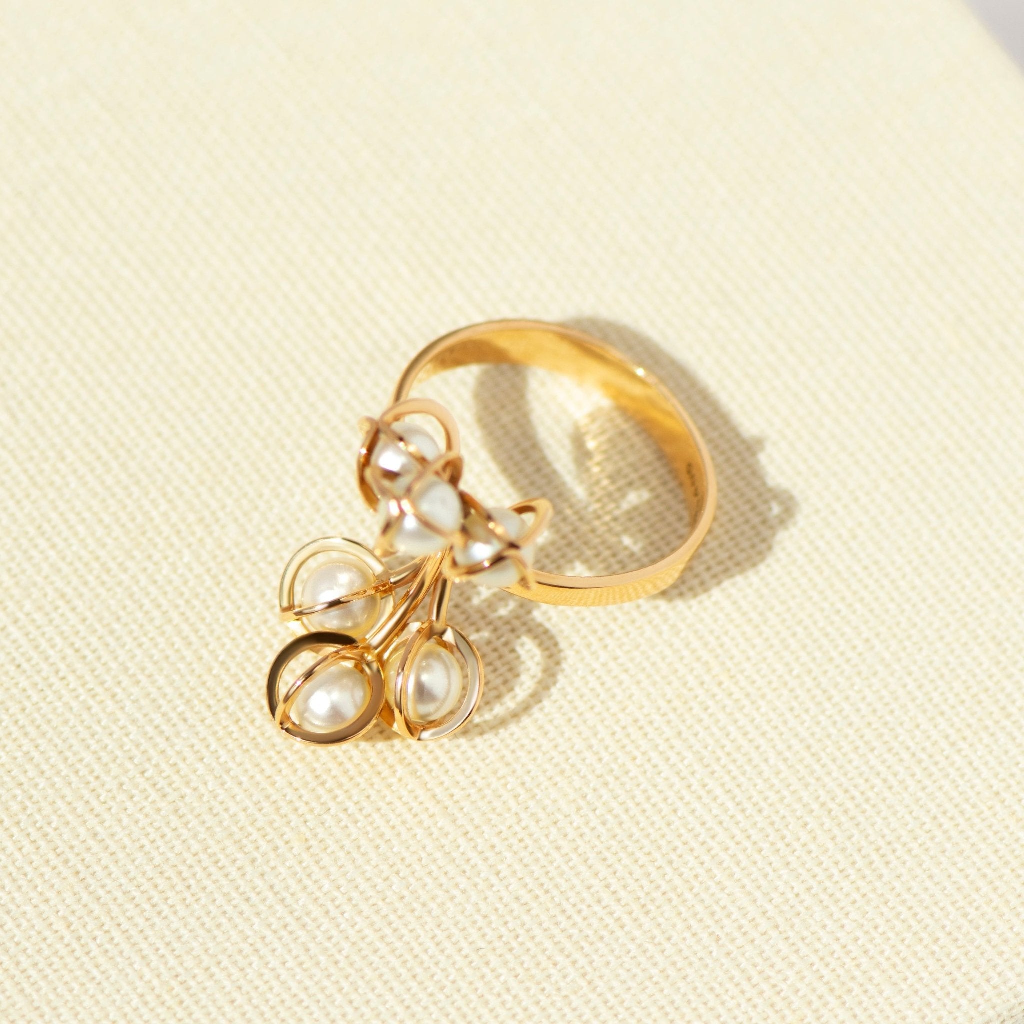 Perlenring 585er Gelbgold Salzwasserperlen Vintage - Honey Jewelry