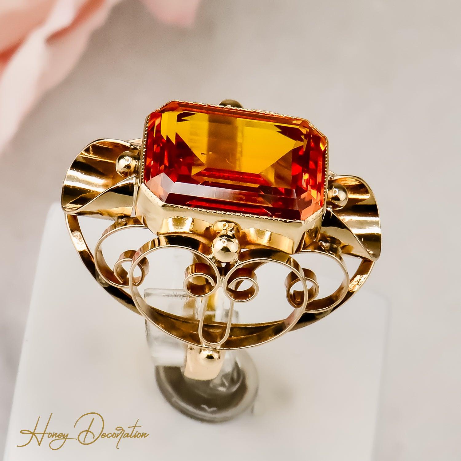 Sonniger Citrinring in 14 Karat Goldfassung - Honey Jewelry