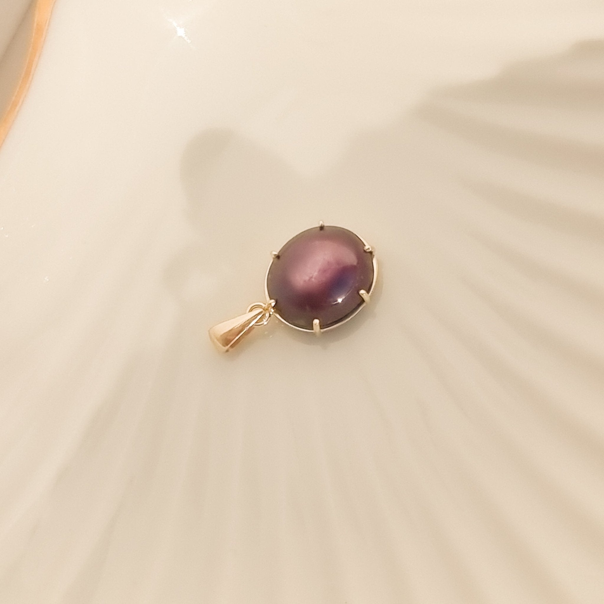 Exklusiver 14K Gold Sternrubin-Anhänger - 1,2x1,4cm Cabochon-Form - Honey Jewelry