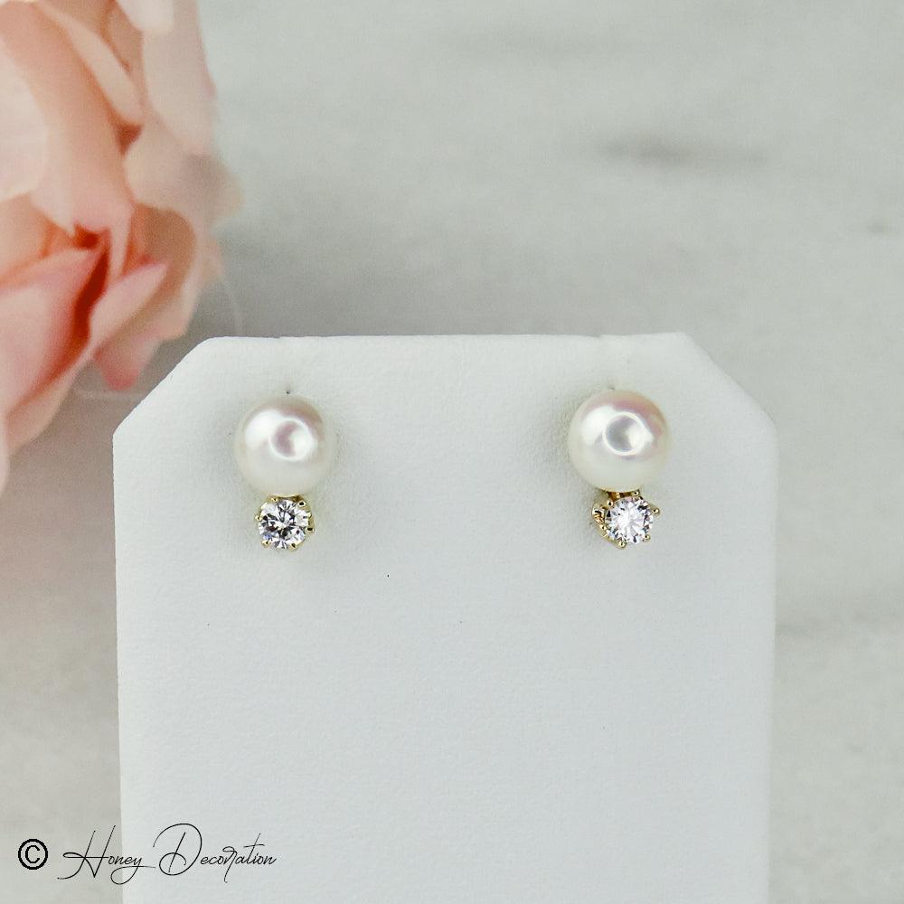 Süße Perlenohrringe mit Brillanten - Honey Jewelry