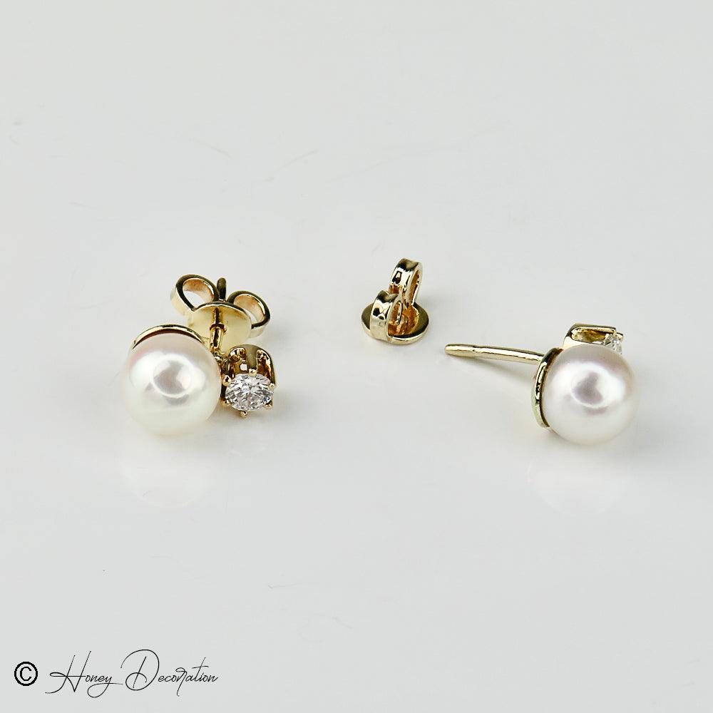 Süße Perlenohrringe mit Brillanten - Honey Jewelry