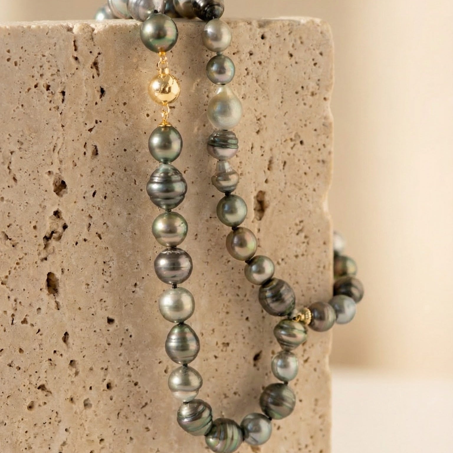 Tahiti - Perlenkette modular – Grau Petrol 9,5 mm - Honey Jewelry