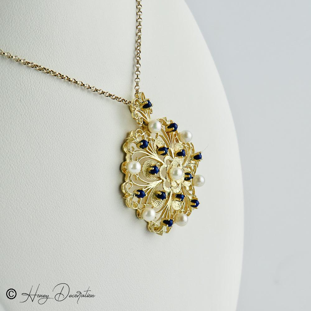 Traumhafter Vintage-Anhänger aus 14K Gold, besetzt mit Perlen - Honey Decoration