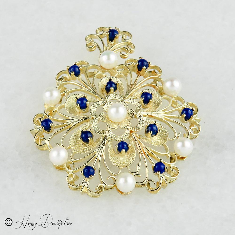Traumhafter Vintage-Anhänger aus 14K Gold, besetzt mit Perlen - Honey Decoration