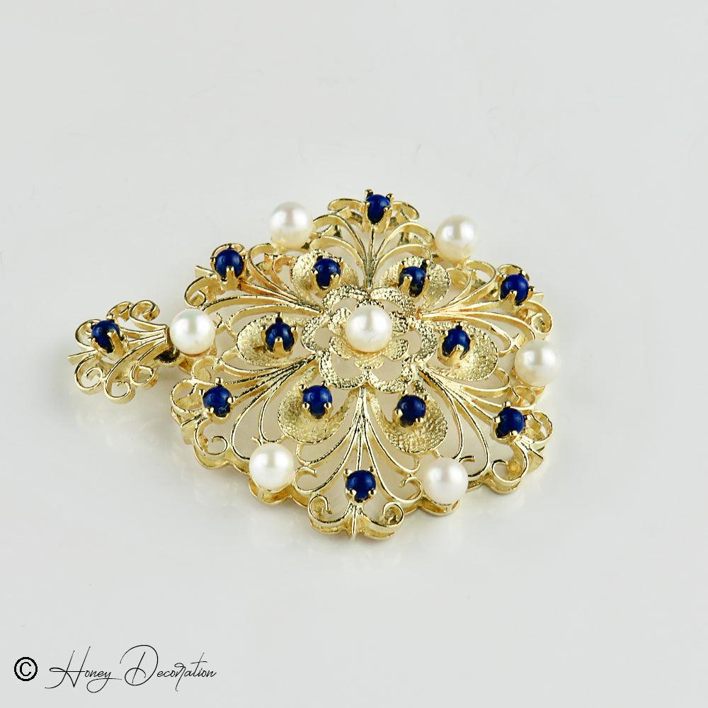Traumhafter Vintage-Anhänger aus 14K Gold, besetzt mit Perlen - Honey Decoration