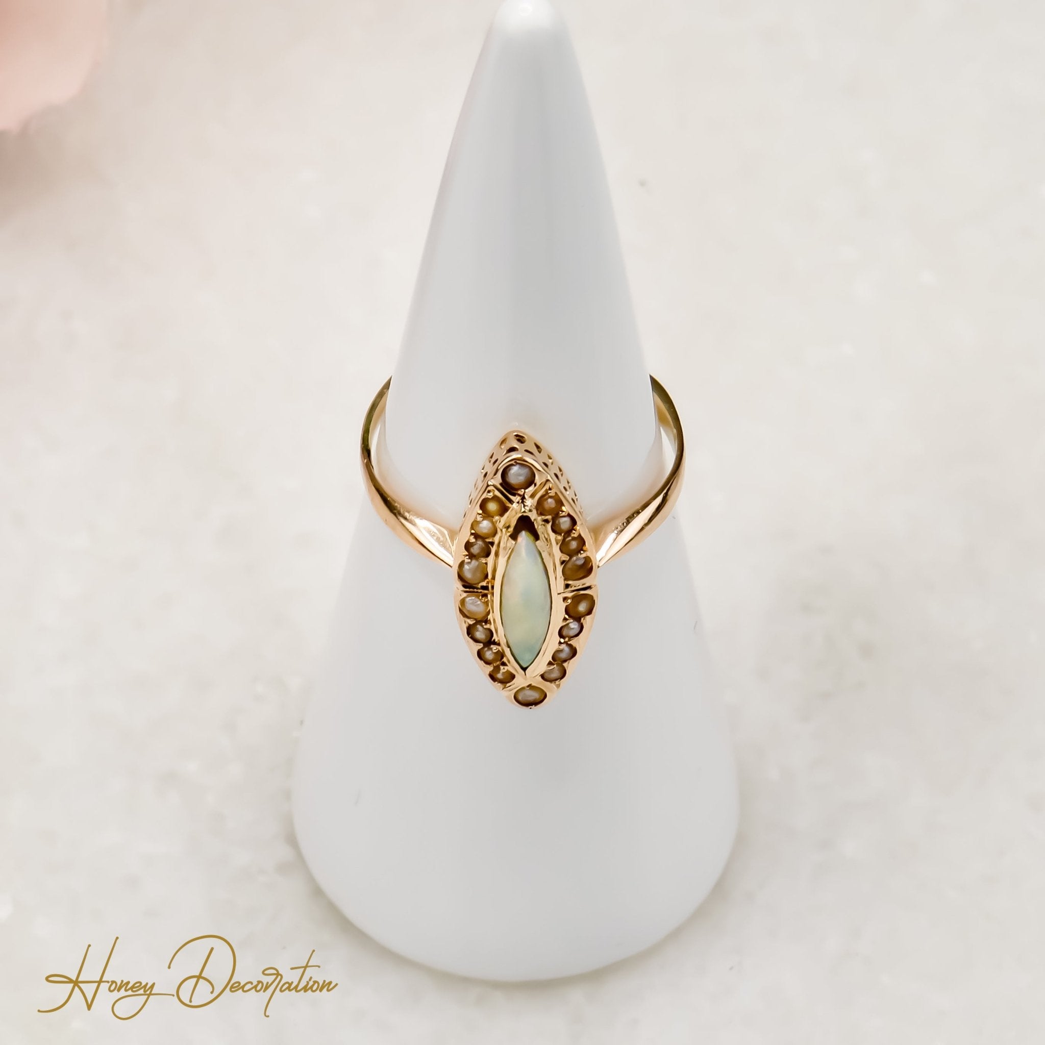 Viktorianischer Opal - Marquise - Ring aus 8K Gold - Honey Jewelry