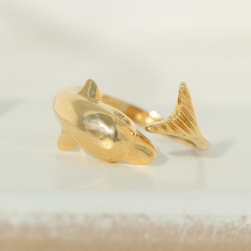 Vintage Delfin - Ring aus 14 Karat Gelbgold | 90er Jahre Design - Honey Jewelry