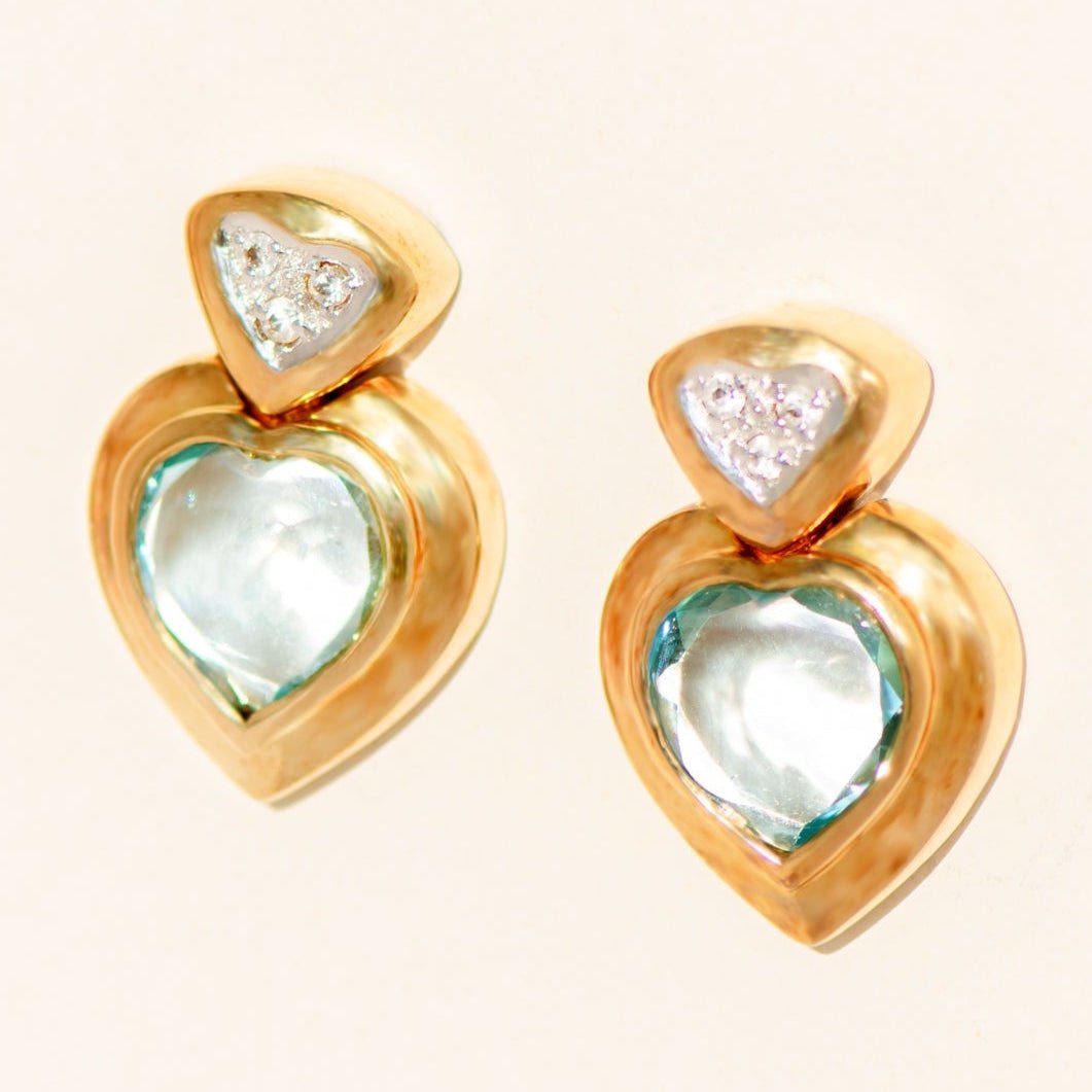 Vintage - Ohrringe aus 9 Karat Gelbgold mit Topas in Herzform - Honey Jewelry
