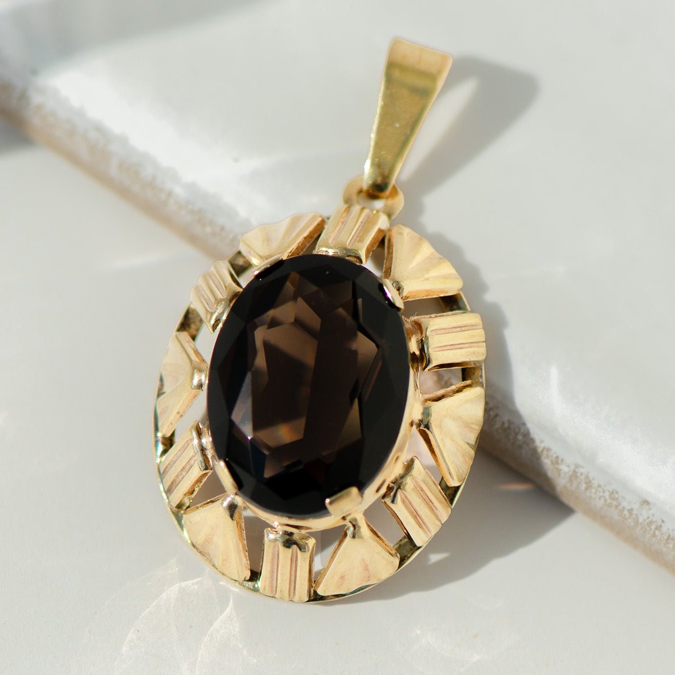 Vintage Rauchquarz Anhänger aus 8 K Gelbgold | Mid - Century Design ca. 1960er - Honey Jewelry