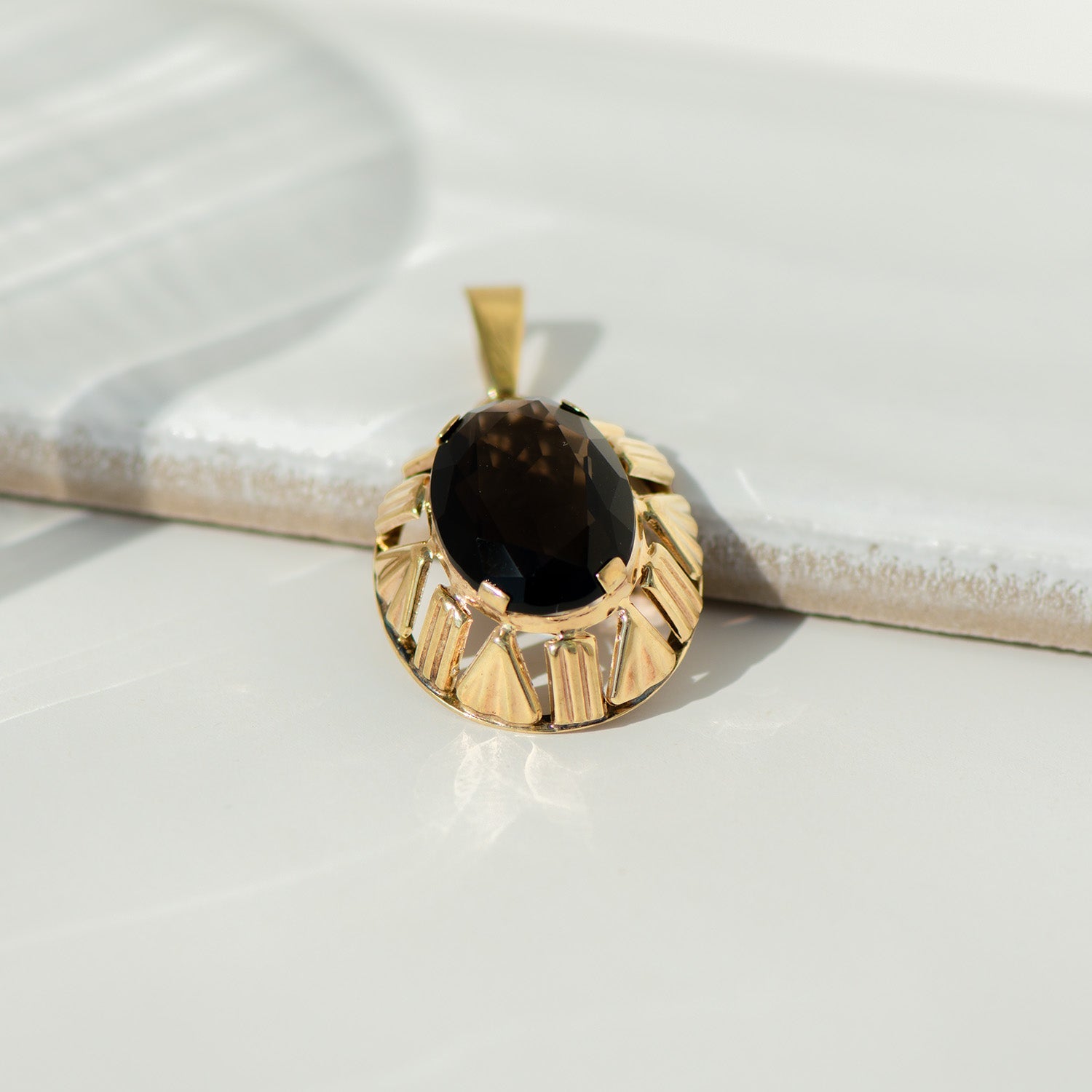 Vintage Rauchquarz Anhänger aus 8 K Gelbgold | Mid - Century Design ca. 1960er - Honey Jewelry