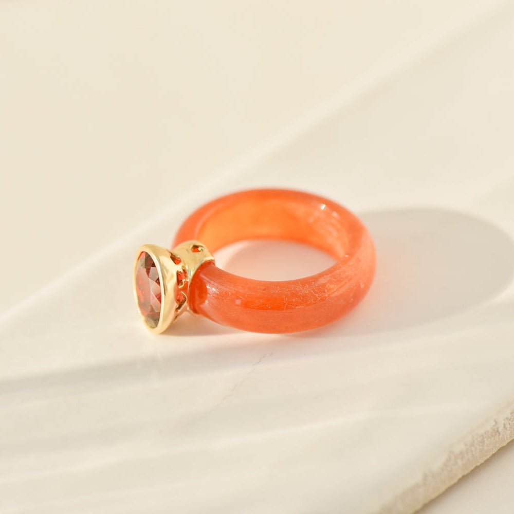 Vintage - Ring aus Carneol mit Granat & Goldfassung – Größe variabel - Honey Jewelry