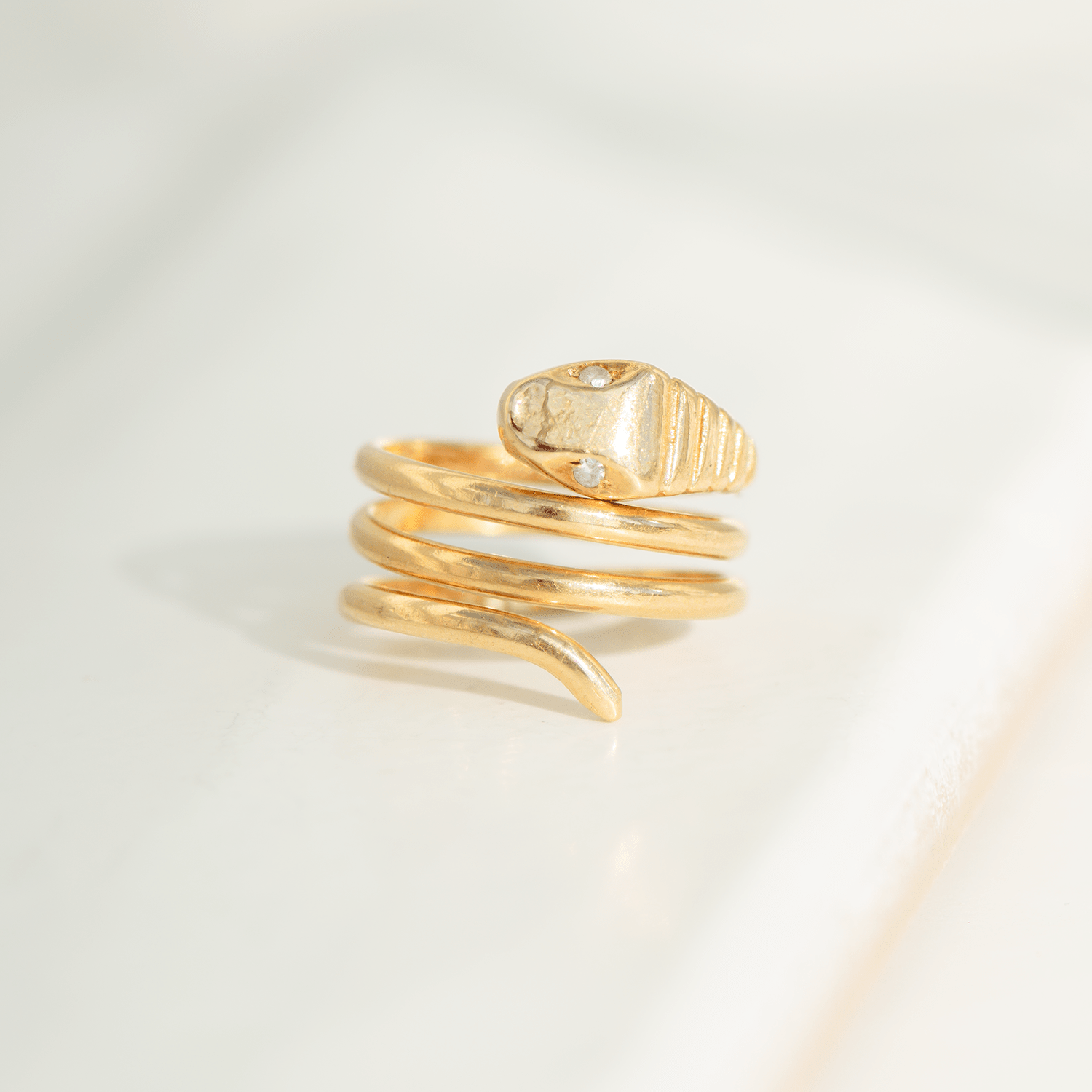 Vintage Schlangenring aus 750er Gelbgold – 18K, Diamant - Augen - Honey Jewelry
