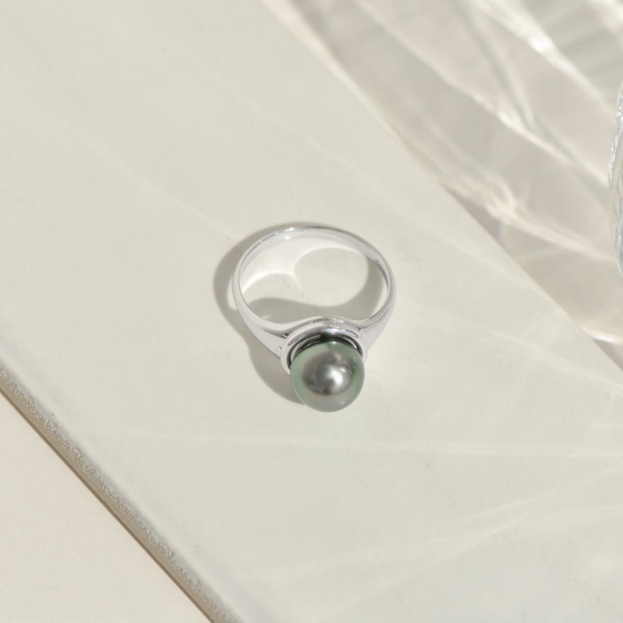 Weißgoldring mit Tahiti - Zuchtperle – 14K Gold, Vintage um 2000 - Honey Jewelry