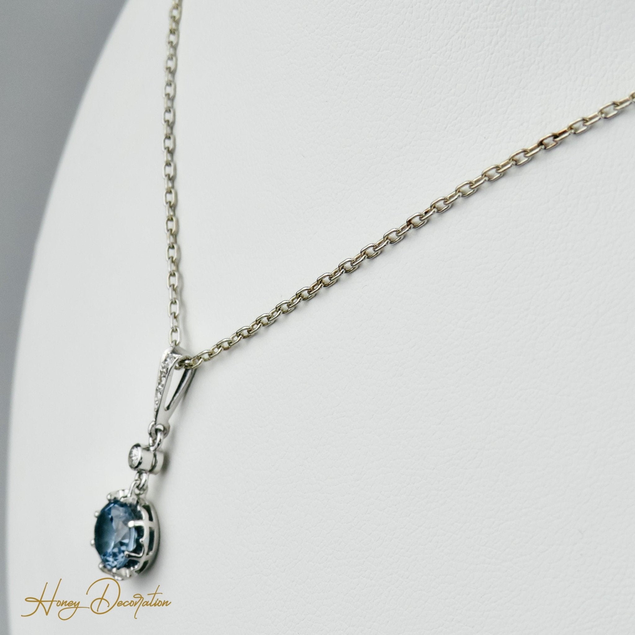 Wunderschönes Weißgold - Collier mit Aquamarin & Brillanten - Honey Jewelry