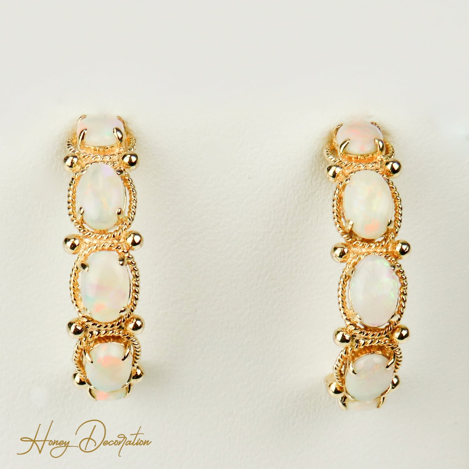 14 Karat Gold - Ohrringe mit Opalen – Hypnotisierende Schönheit - Honey Jewelry