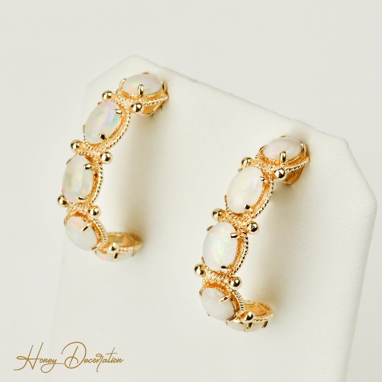 14 Karat Gold - Ohrringe mit Opalen – Hypnotisierende Schönheit - Honey Jewelry