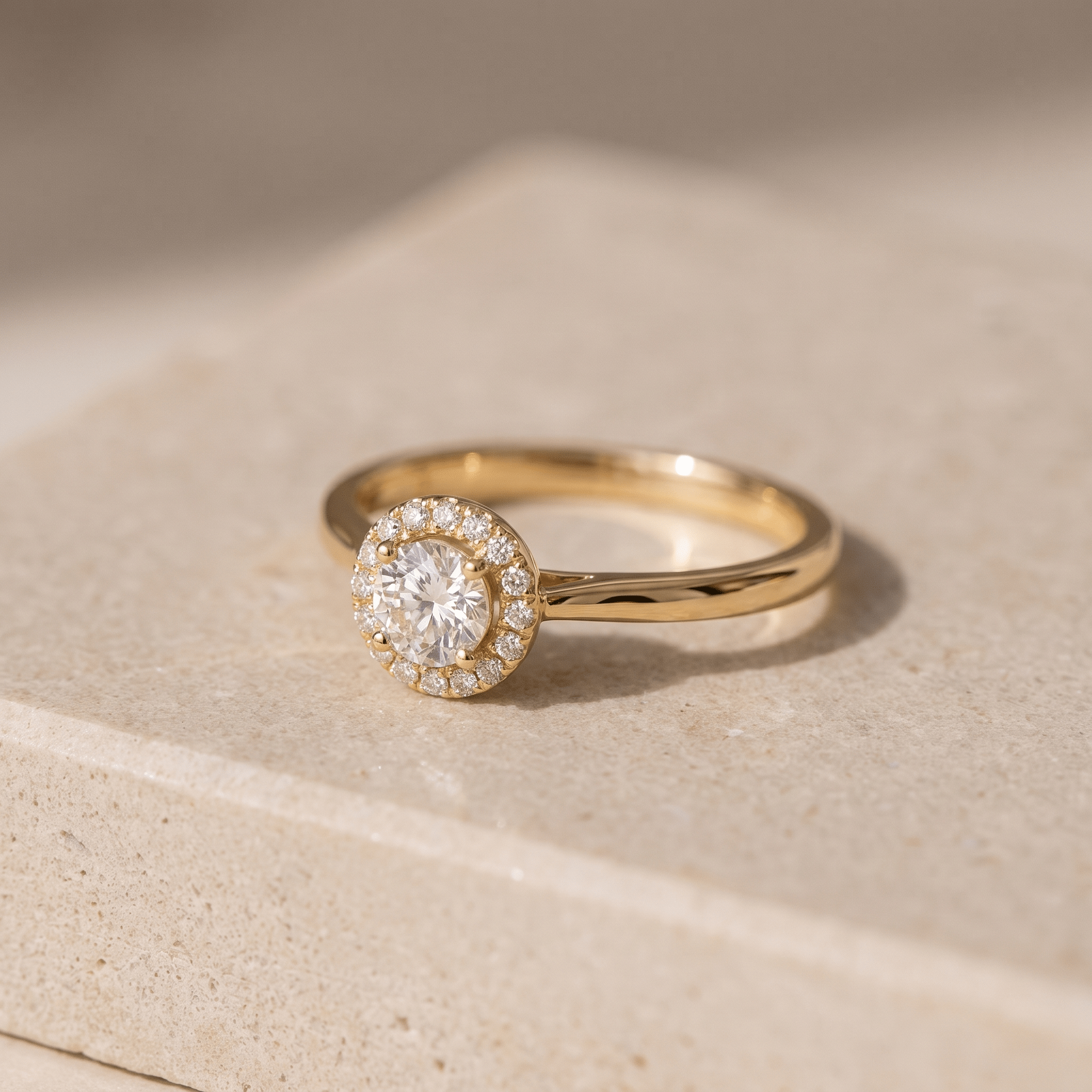 18 Karat Halo-Goldring mit Brillanten – Leuchtendes Meisterwerk - Honey Jewelry