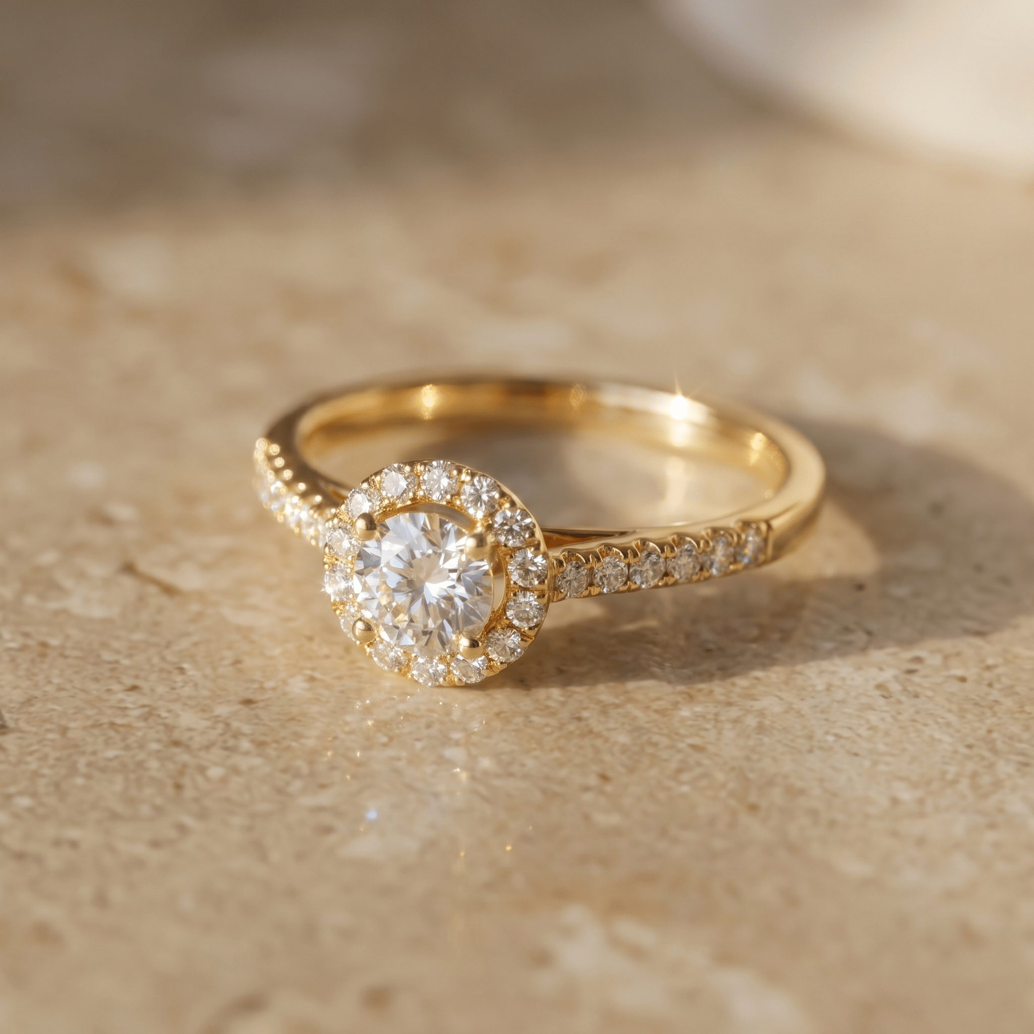 18 Karat Halo-Goldring mit Brillanten – Leuchtendes Meisterwerk - Honey Jewelry