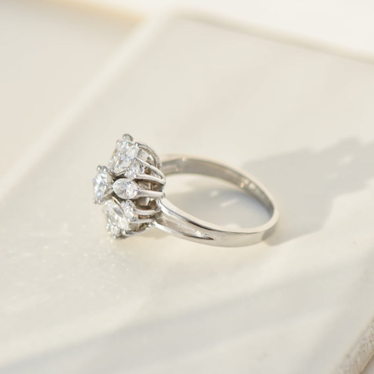 Mid-Century Flower Dream: White Gold Ring with Diamonds