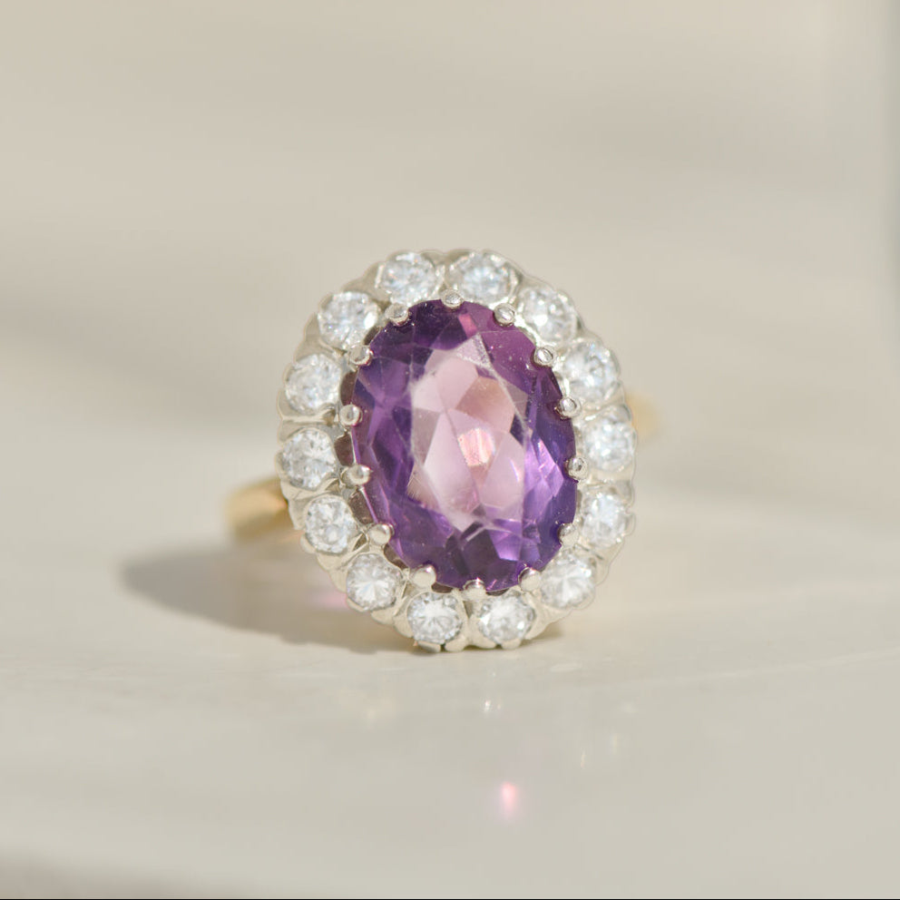 Antique Edwardian 14K yellow gold amethyst &amp; diamond ring – elegance from another era
