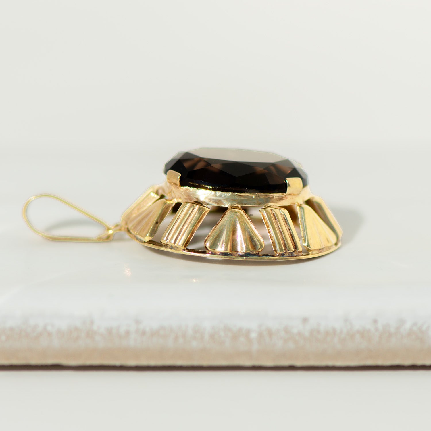 Vintage Rauchquarz Anhänger aus 8 K Gelbgold | Mid-Century Design ca. 1960er