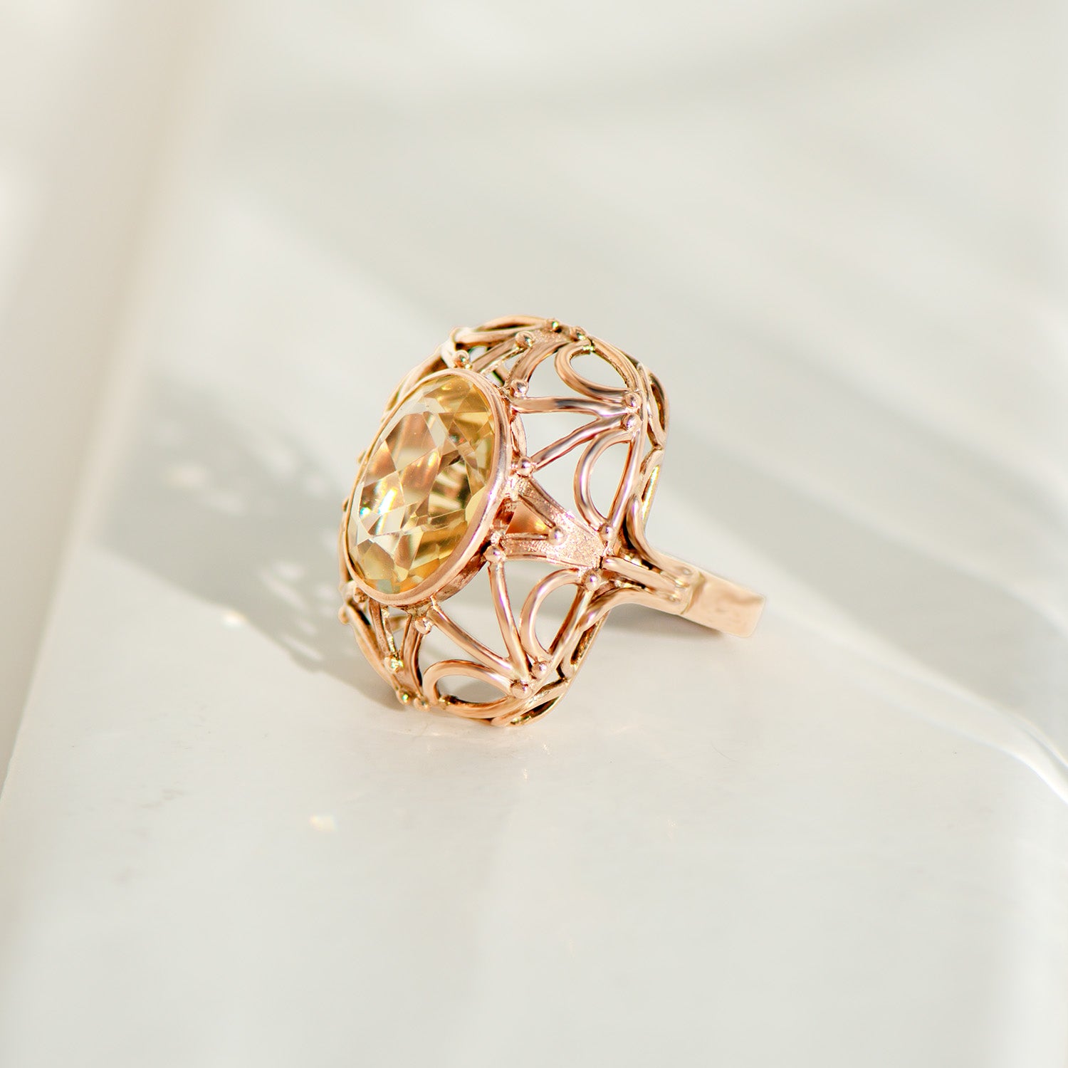 Antiker Citrin-Ring 8K Rotgold | Vintage Cocktailring 5 ct