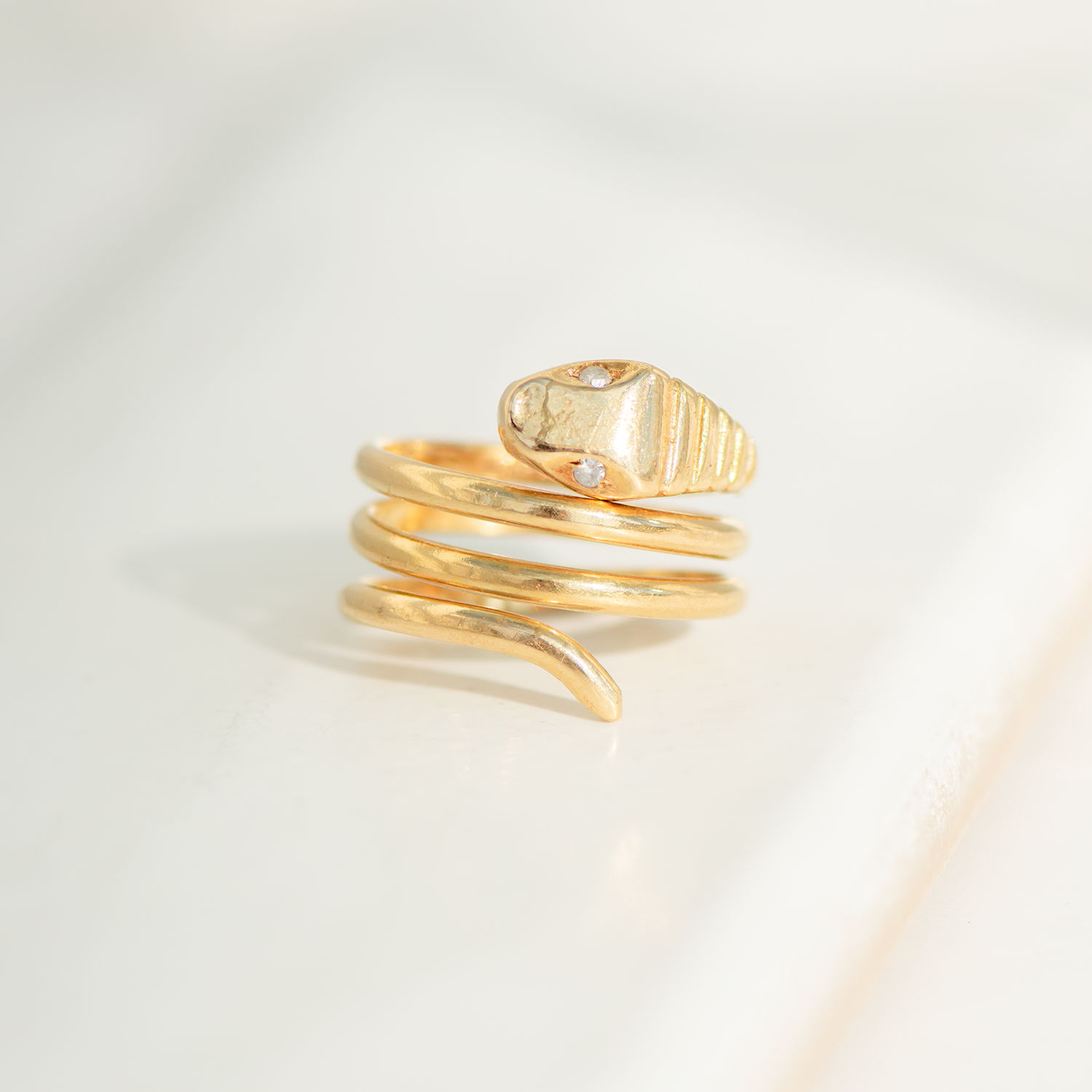 Vintage Schlangenring aus 750er Gelbgold – 18K, Diamant-Augen