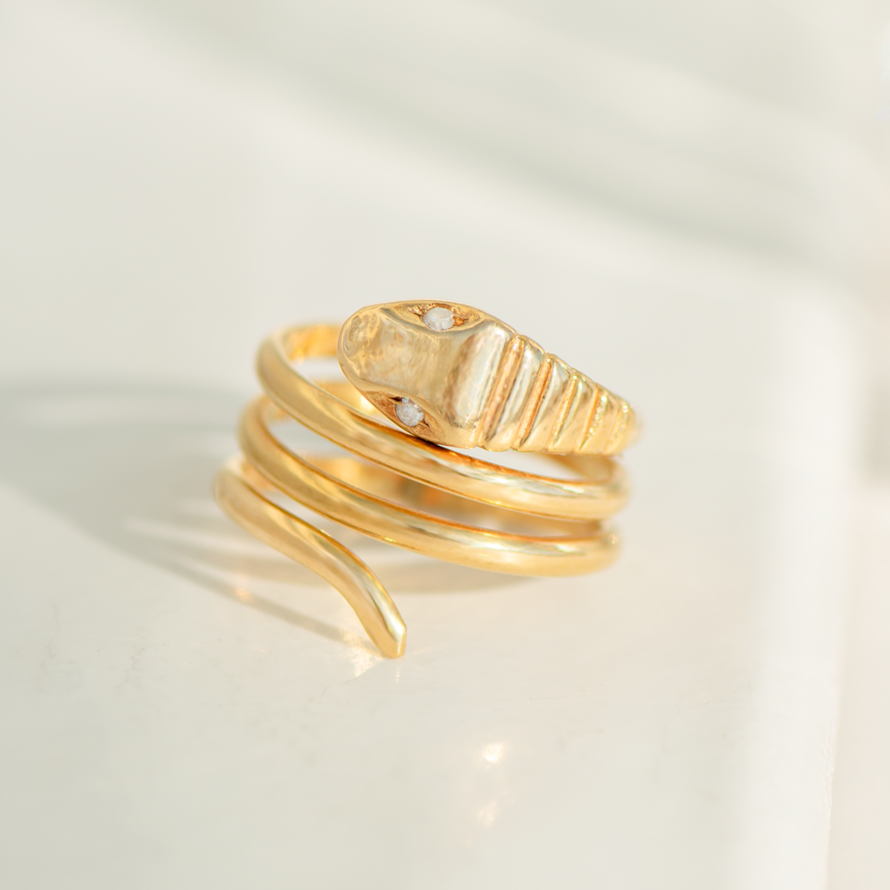 Vintage Schlangenring aus 750er Gelbgold – 18K, Diamant-Augen