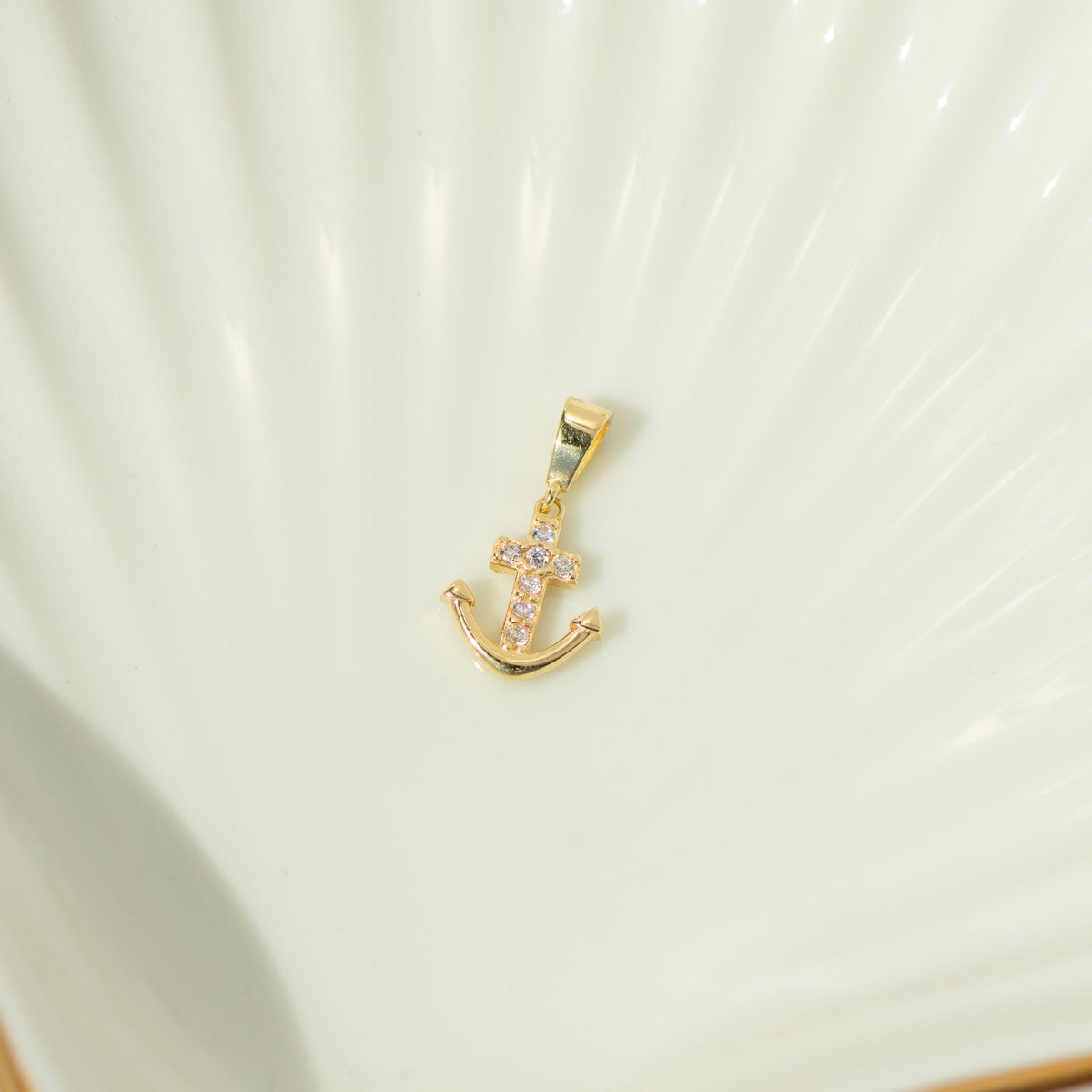 Anker Anhänger 18K Gelbgold Zirkone | Hoffnung & Halt - Honey Jewelry
