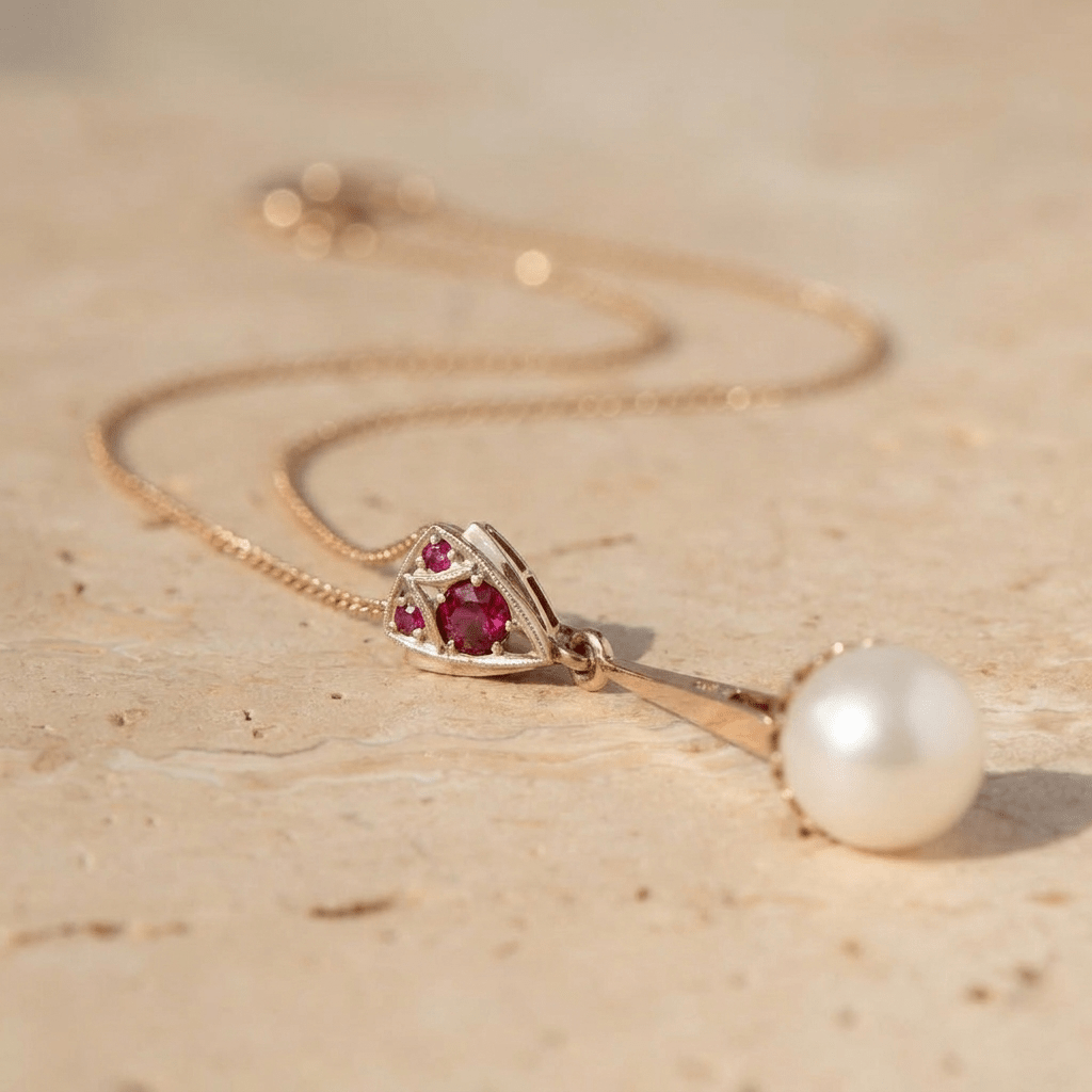 Antike Kette mit Jugendstil-Anhänger und Perle - Honey Jewelry
