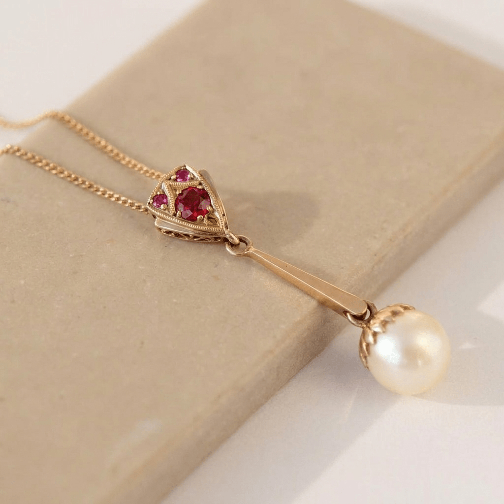 Antike Kette mit Jugendstil-Anhänger und Perle - Honey Jewelry