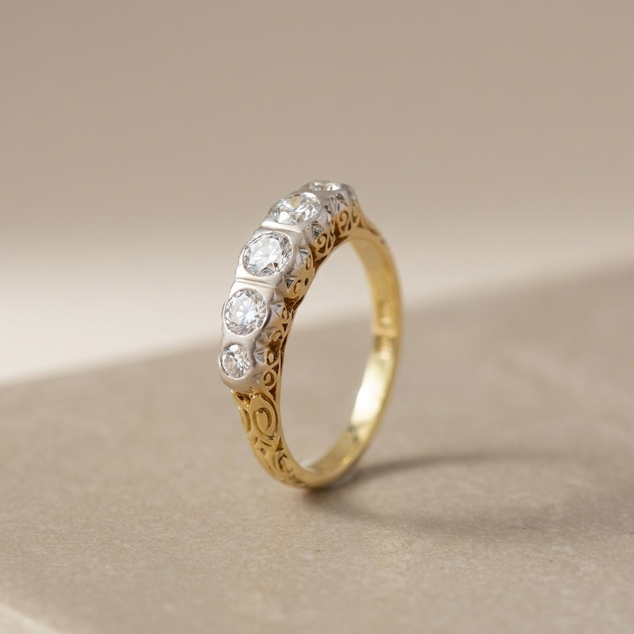 Antiker Halbmemory-Diamantring aus 14K Gold