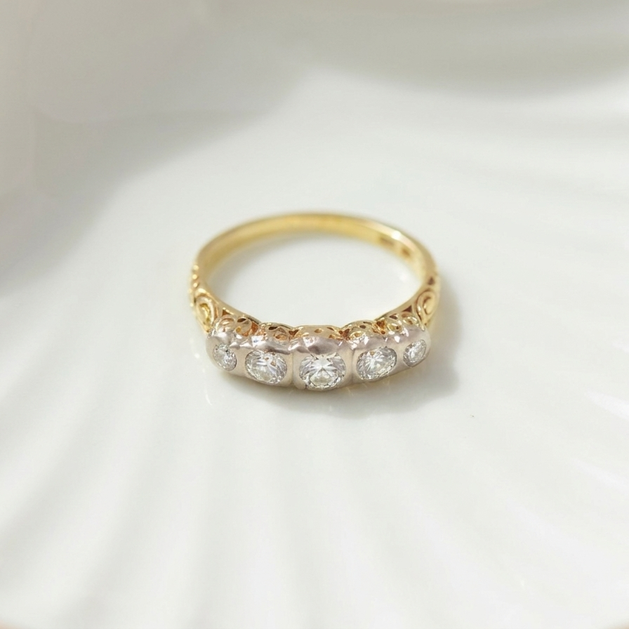 Antiker Halbmemory-Diamantring aus 14K Gold
